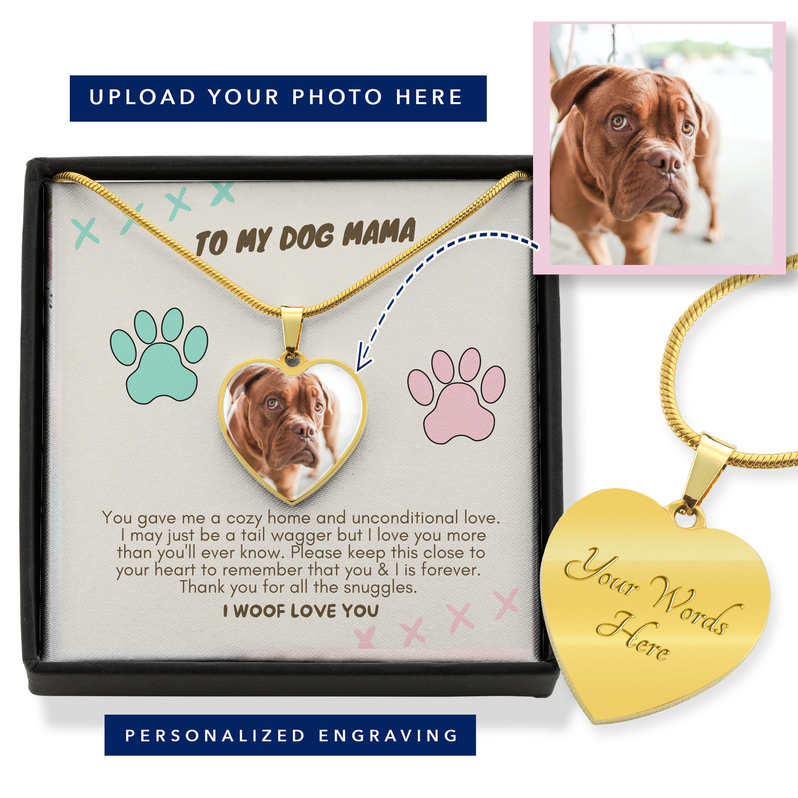 To My Dog Mama, I Woof Love You Dog Necklace | Puppy Personalized Necklace, Personalized Pet Necklace, Gift for Her, Pet Jewelry