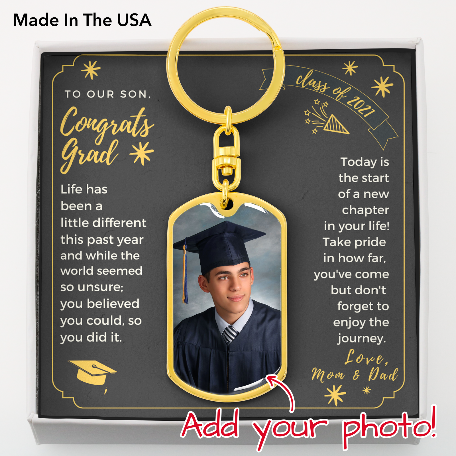 To Our Son, Congrats Grad Class of 2021 Dog Tag Keychain