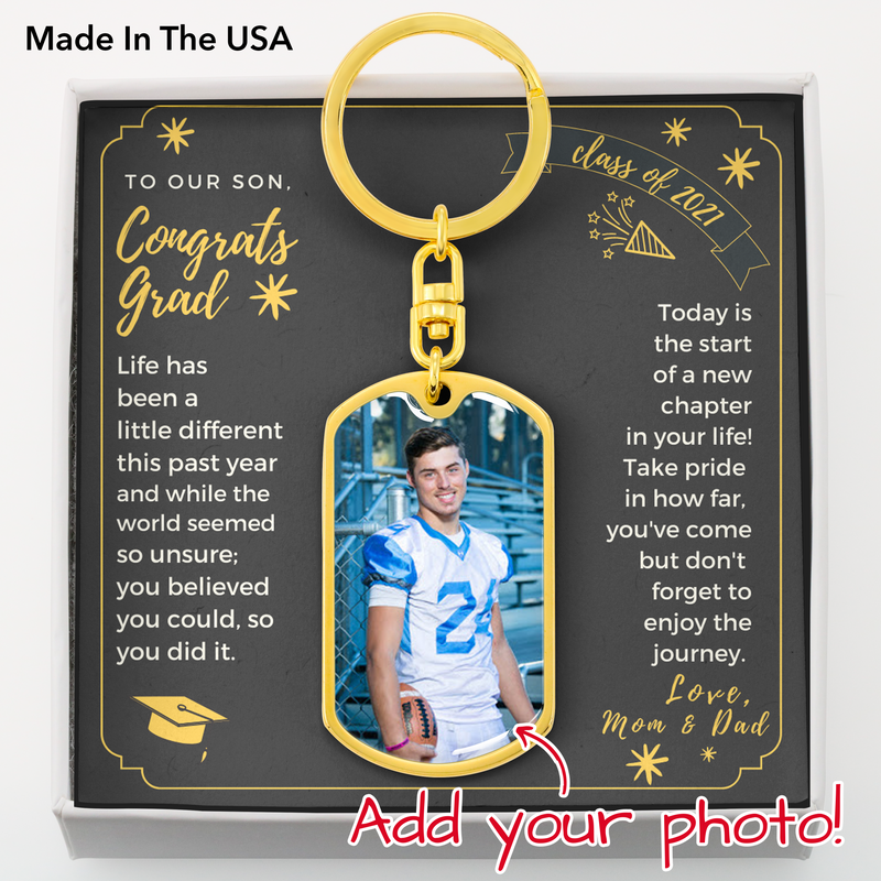 To Our Son, Congrats Grad Class of 2021 Dog Tag Keychain