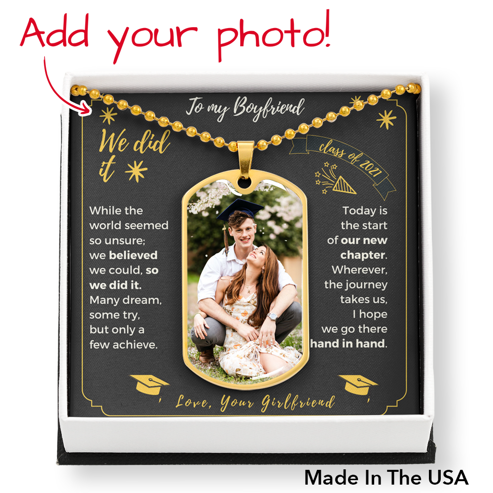 Personalized Graduation Gift for Boyfriend Photo Upload Dog Tag | Couple Best Friends Graduation Gift, Gift for Boyfriend