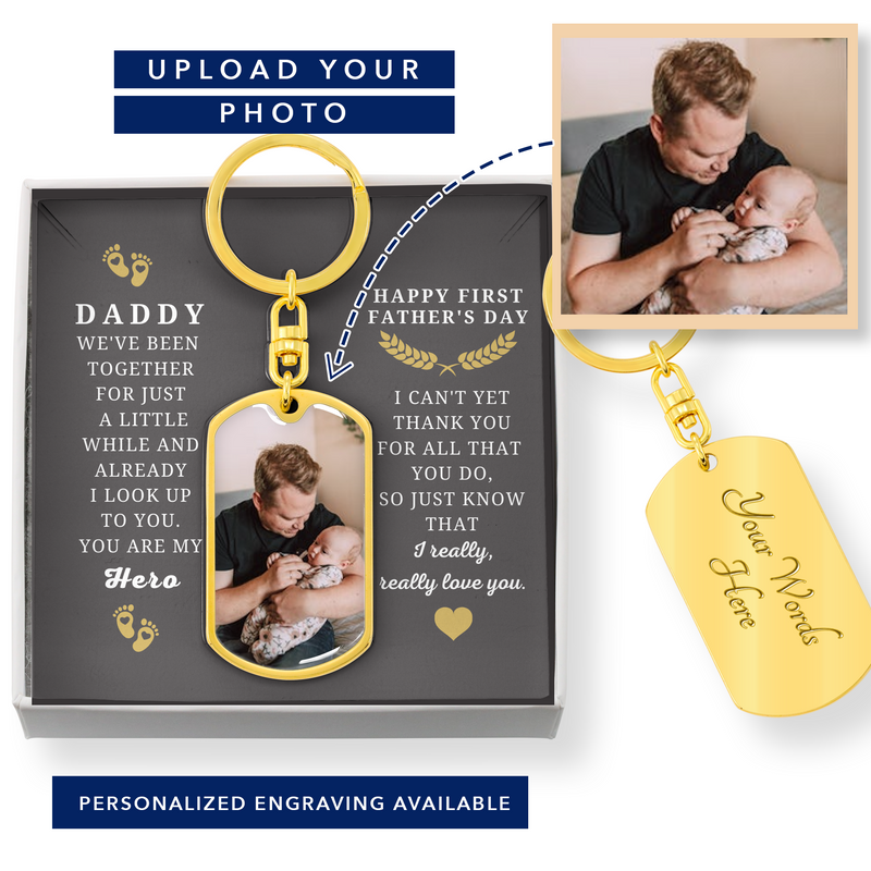 Personalized First Father's Day Photo Keychain Gift | Custom Daddy Keychain, I Love You Daddy Personalized Father's Day Gift, Double Sided Keychain With Engraving, New Dad Gift