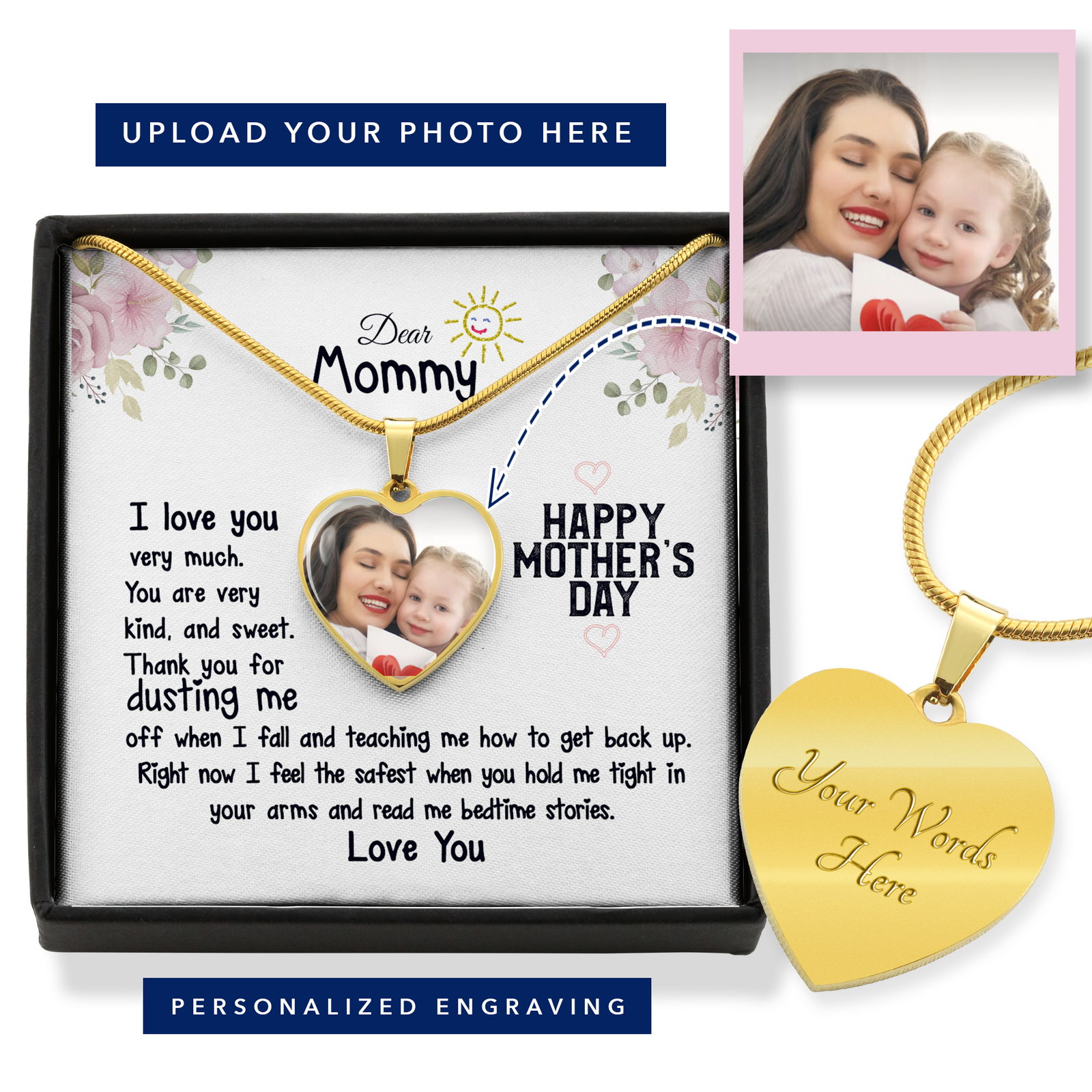 Dear Mommy Personalized Mother's Day Photo Heart Necklace | Mother's Day Gift from Child | Love Letter Necklace From Family