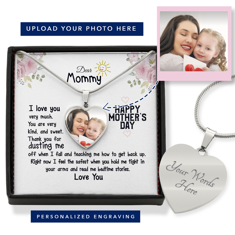 Dear Mommy Personalized Mother's Day Photo Heart Necklace | Mother's Day Gift from Child | Love Letter Necklace From Family