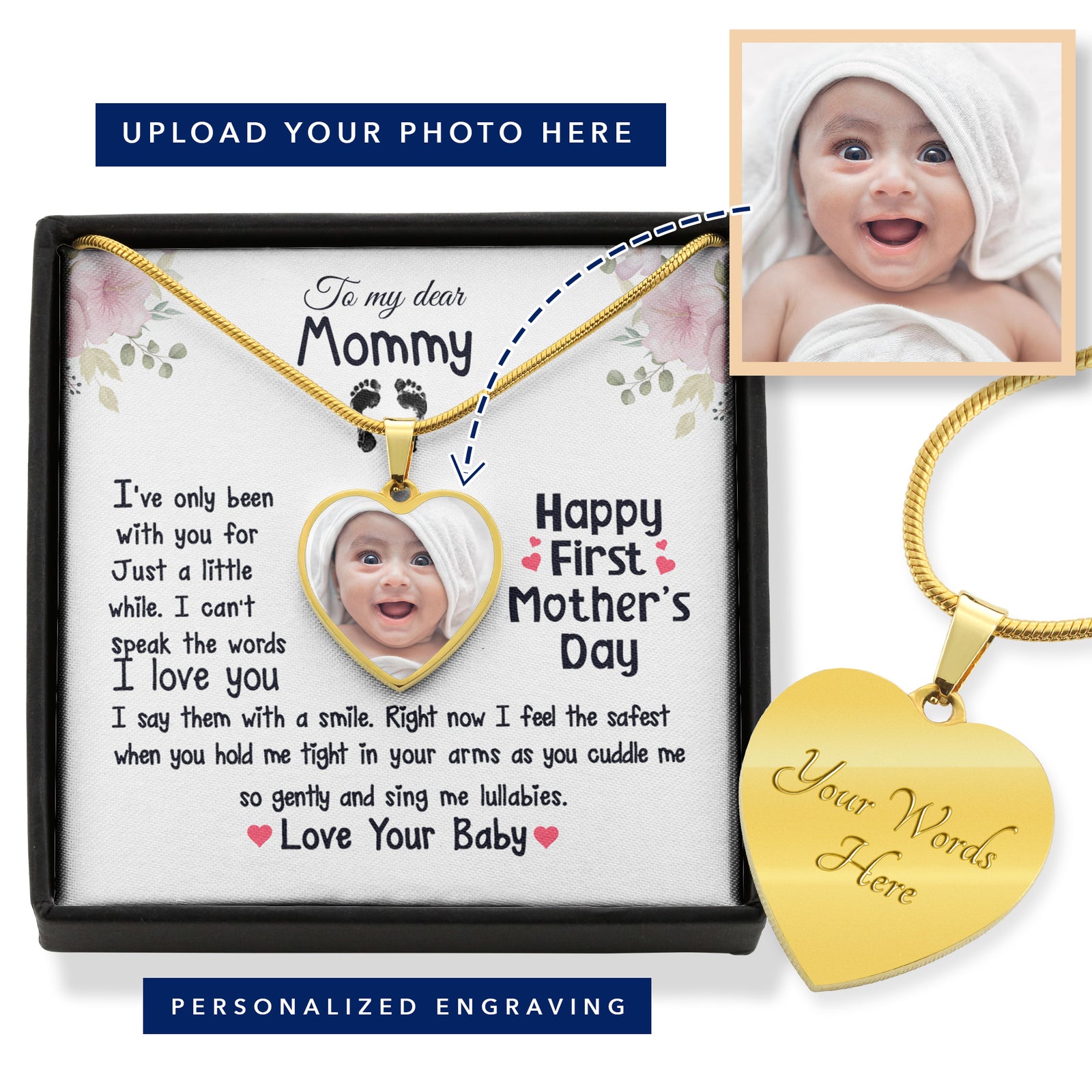 First Mother's Day Photo Heart Necklace Gift from Baby | 1st Mothers Day Gift for New Mom | Personalized First Time Mom Gift From Baby
