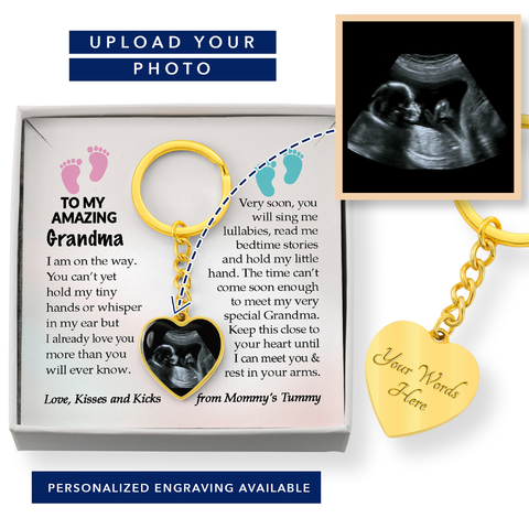 Personalized Grandma To Be Sonogram I am on the way Keychain Gift, New Grandma Gift from Baby Bump, Grandma To Be Baby Announcement, First Time Grandma