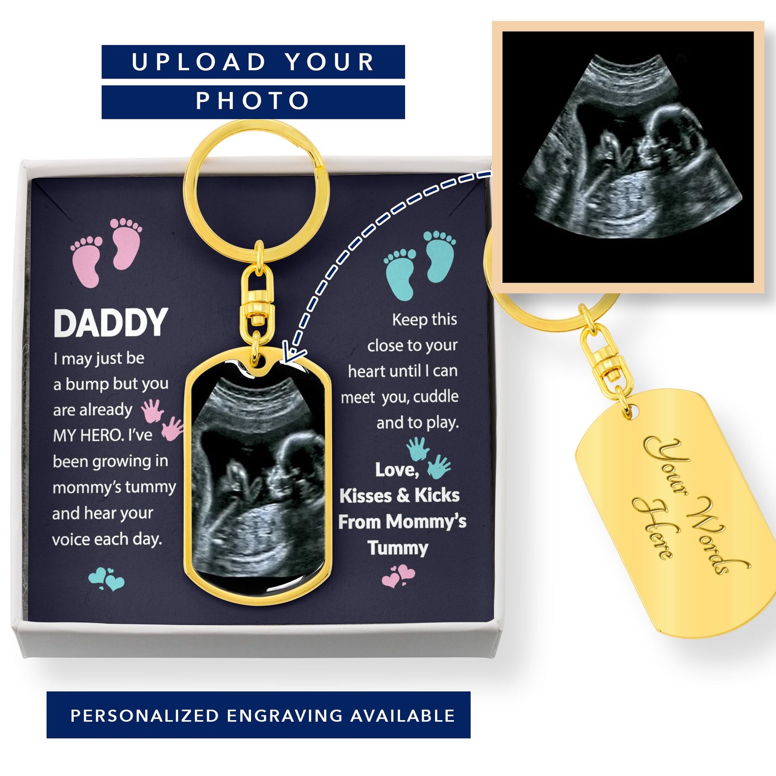 Daddy To Be Keepsake Gift From Baby Bump, Birthday Gift for New Dad, Pregnancy Scan Keychain, Sonogram Keychain for Daddy, Ultrasound Gift