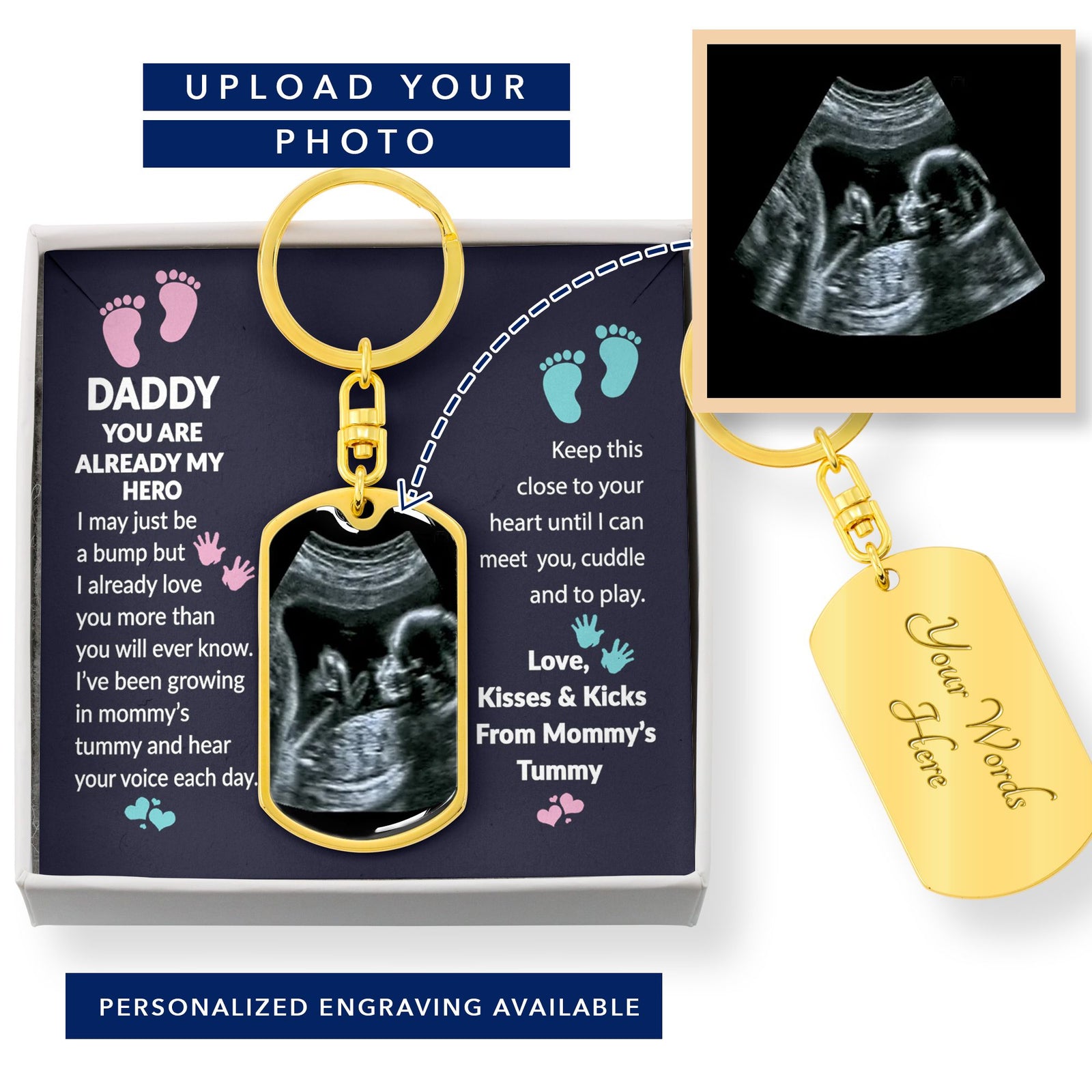 Daddy You Are My Hero Gift From Baby Bump, Birthday Gift for New Dad, Pregnancy Scan Keychain, Sonogram Keychain for Daddy, Ultrasound Gift