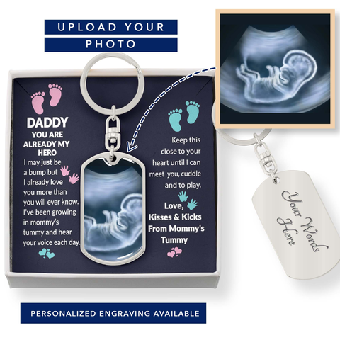 Daddy You Are My Hero Gift From Baby Bump, Birthday Gift for New Dad, Pregnancy Scan Keychain, Sonogram Keychain for Daddy, Ultrasound Gift