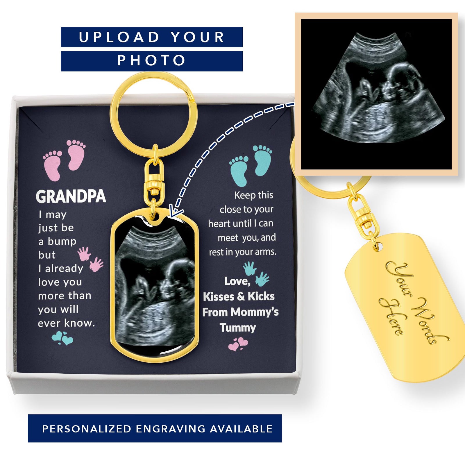 Grandpa To Be Keepsake Gift From Baby Bump, Birthday Gift for New Dad, Pregnancy Scan Keychain, Sonogram Keychain for Daddy, Ultrasound Gift