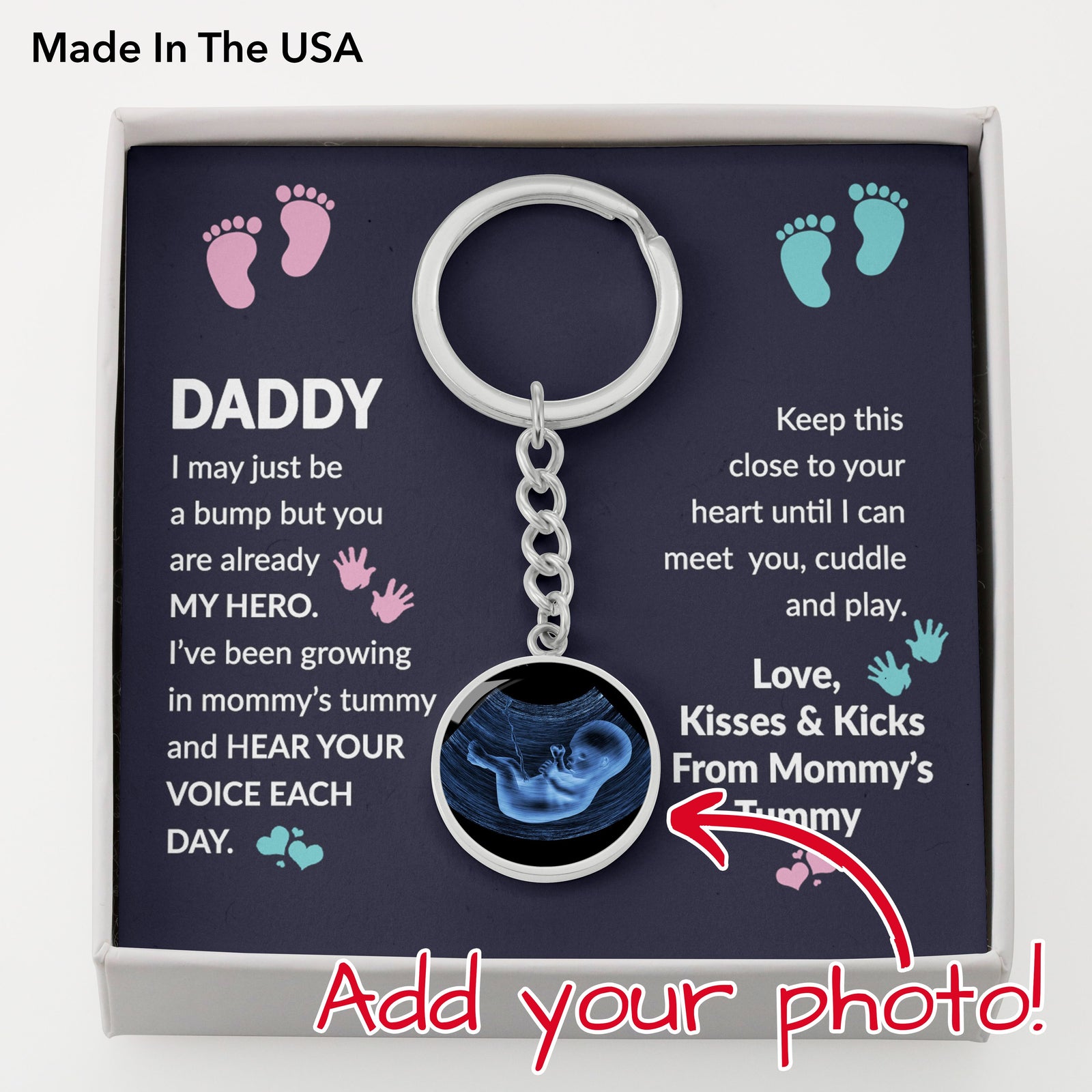 Daddy I Hear Your Voice Each Day Sonogram Keepsake Keychain Gift From Baby Bump | First Father's Day | Daddy To be Gift