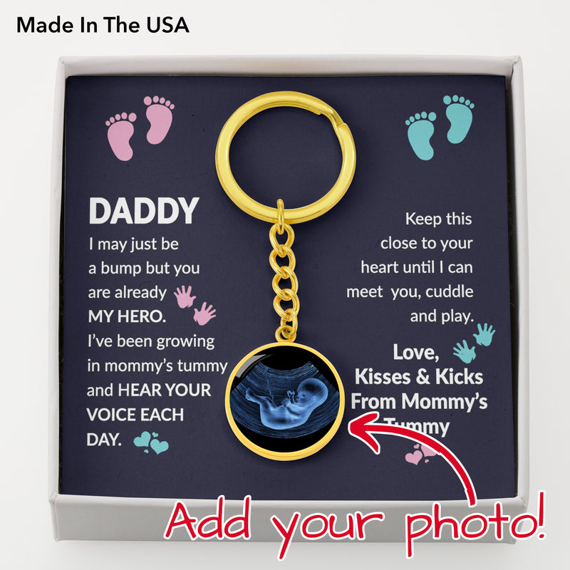 Daddy I Hear Your Voice Each Day Sonogram Keepsake Keychain Gift From Baby Bump | First Father's Day | Daddy To be Gift
