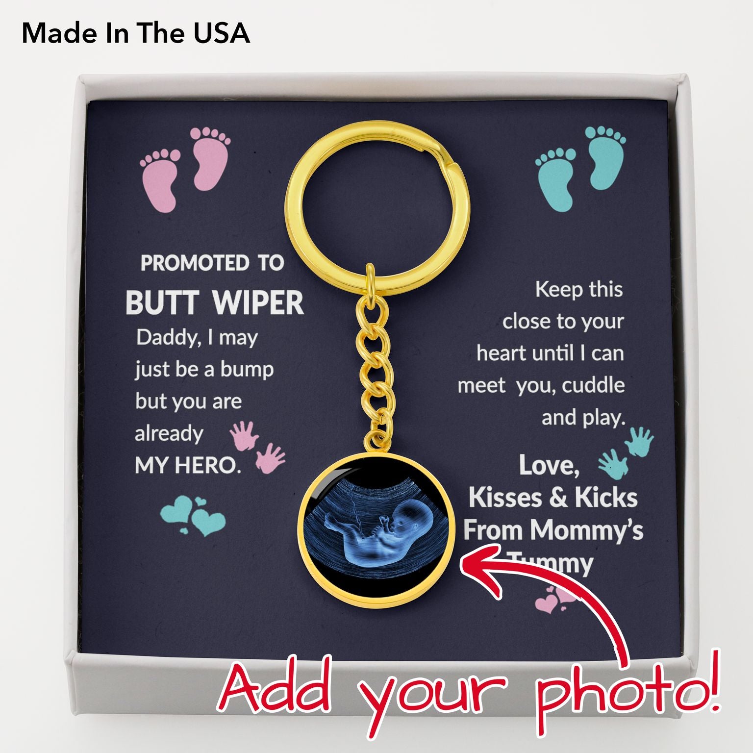 Promoted to Butt Wiper You Are My Hero Sonogram Keepsake Keychain Gift From Baby Bump | First Father's Day | Daddy To be Gift