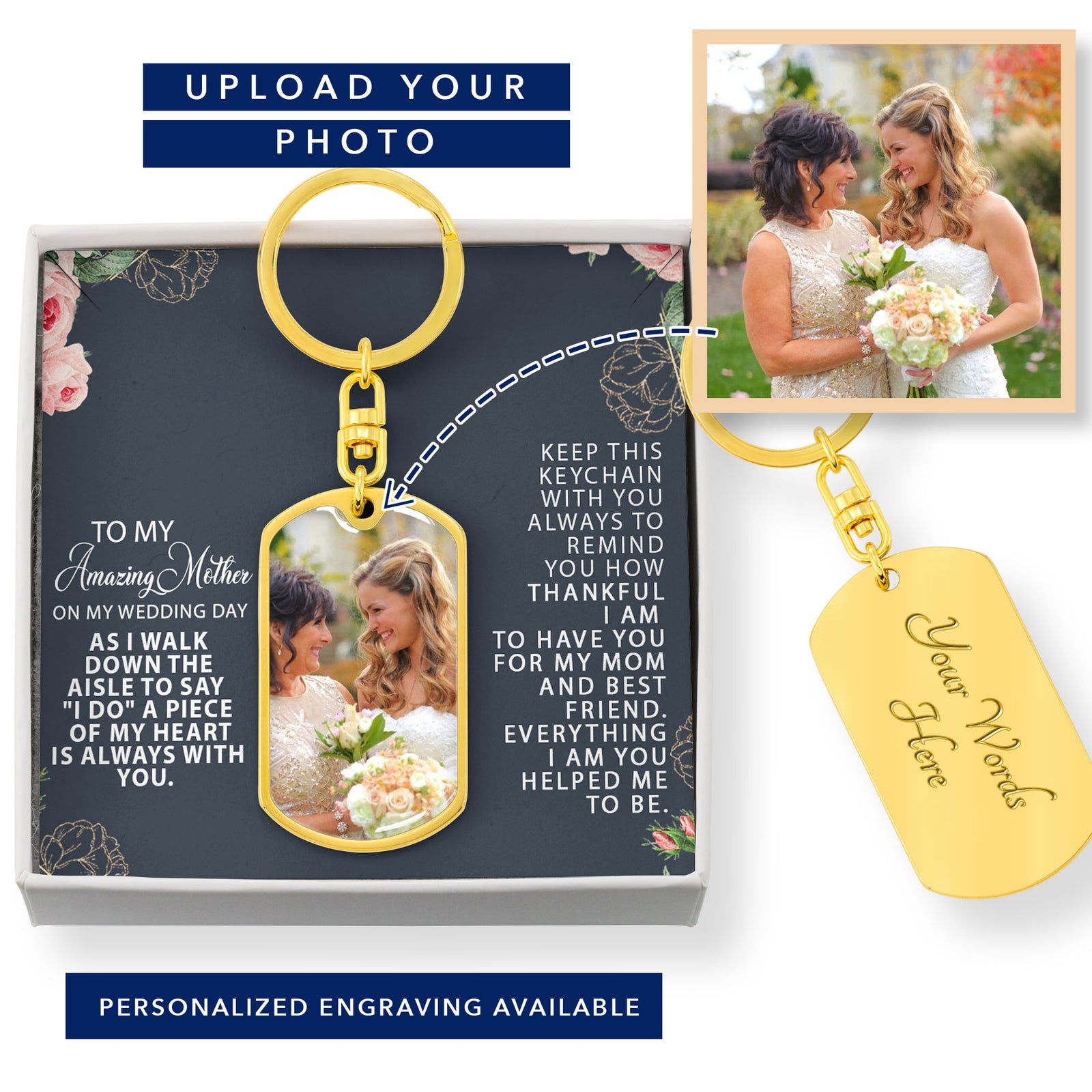 To My Amazing Mother On My Wedding Day Photo Keychain Gift | Personalized Wedding Day Gift For Mother | Mom Wedding Thank You Gift