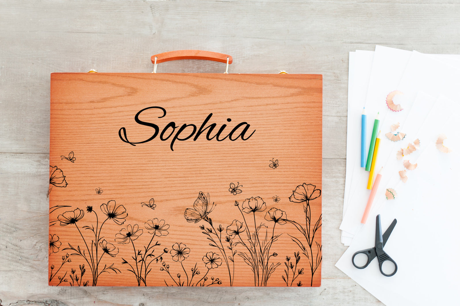 Personalized Floral Art Supply Box, Custom Name Art Activity Case, Girls Art Box, Kids School Supply Box, Cute Birthday Gift for Girls