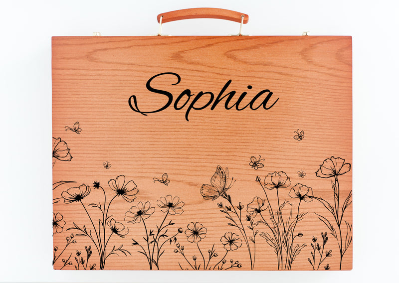 Personalized Floral Art Supply Box, Custom Name Art Activity Case, Girls Art Box, Kids School Supply Box, Cute Birthday Gift for Girls