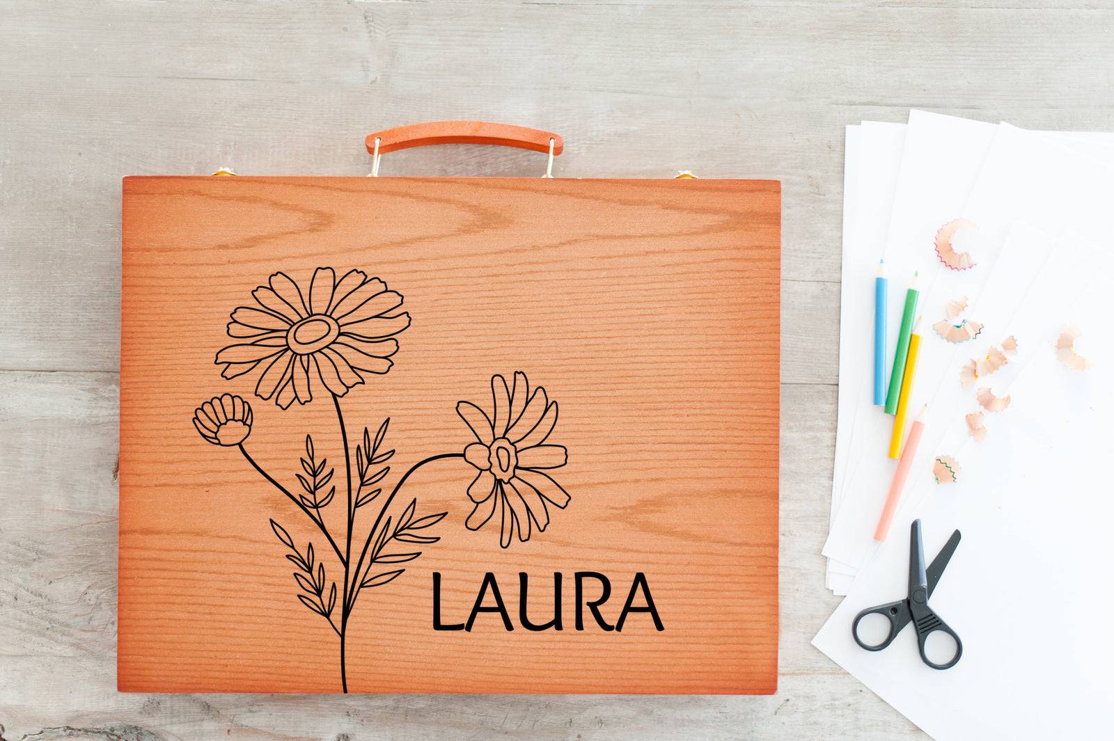 Personalized Birth Flower Name Art Supply Box, Custom Name Birthday Month Flower Art Activity Case, Girls Art Box, Kids School Supply Box