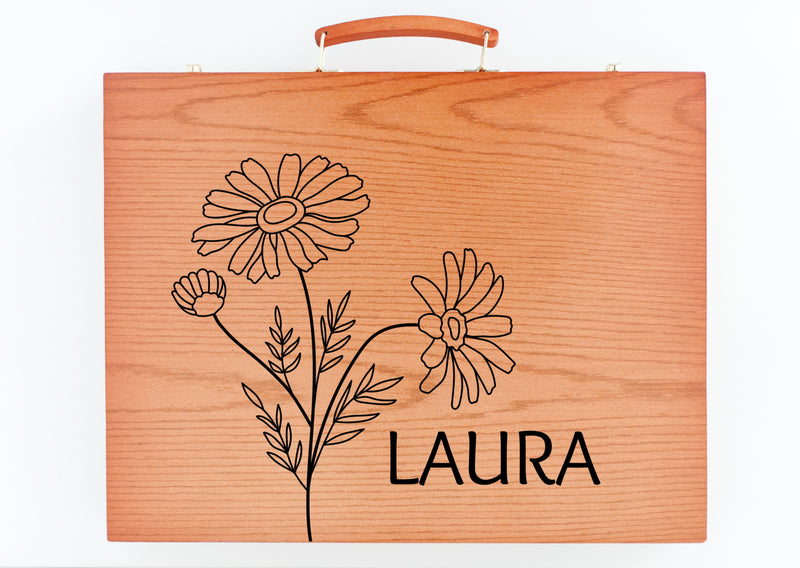 Personalized Birth Flower Name Art Supply Box, Custom Name Birthday Month Flower Art Activity Case, Girls Art Box, Kids School Supply Box