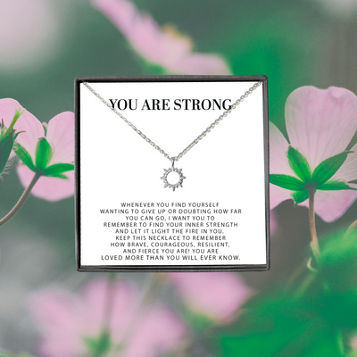 You Are Strong Motivational Minimalist Sun Pendant | Fire In You Dainty Sun Pendant Strength Necklace | Inspirational Sun Necklace | Encouragement Gift