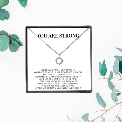 You Are Strong Motivational Minimalist Sun Pendant | Fire In You Dainty Sun Pendant Strength Necklace | Inspirational Sun Necklace | Encouragement Gift