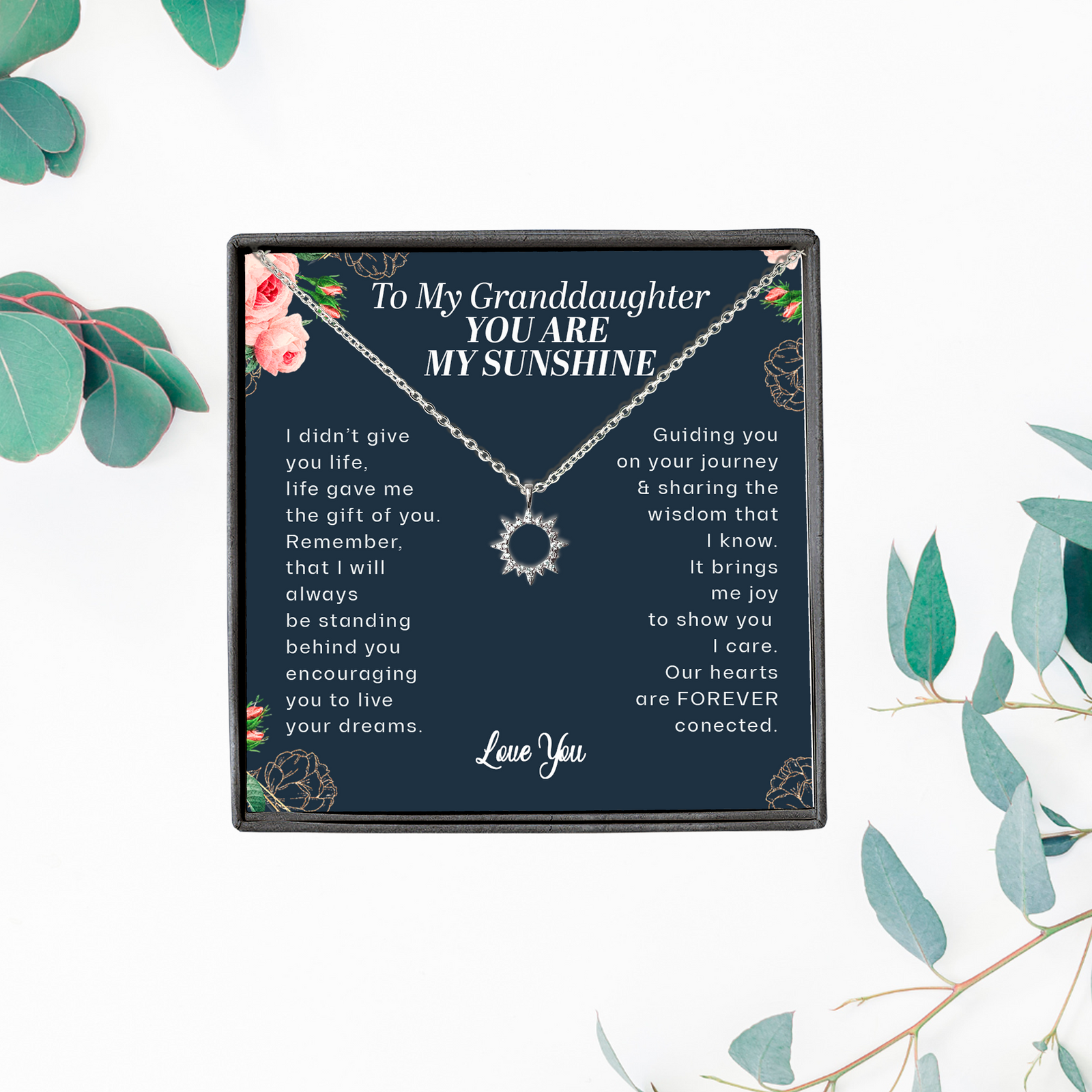 You Are My Sunshine Granddaughter Minimalist Sun Pendant | Gift From Grandmother Dainty Sun Pendant Necklace | Grandma and Granddaughter Necklace Gift | To My Granddaughter Appreciation Gift