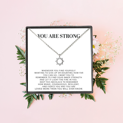You Are Strong Motivational Minimalist Sun Pendant | Fire In You Dainty Sun Pendant Strength Necklace | Inspirational Sun Necklace | Encouragement Gift