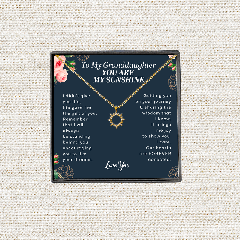 You Are My Sunshine Granddaughter Minimalist Sun Pendant | Gift From Grandmother Dainty Sun Pendant Necklace | Grandma and Granddaughter Necklace Gift | To My Granddaughter Appreciation Gift