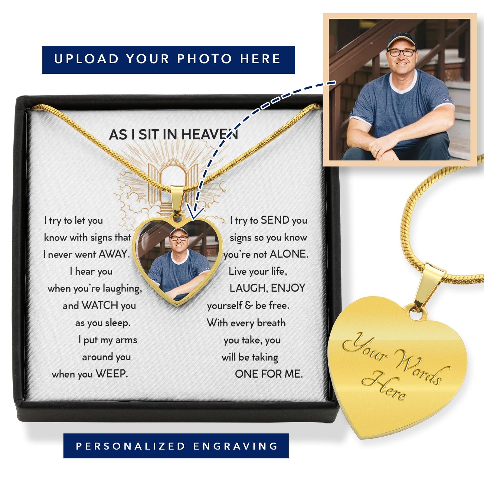 As I Sit In Heaven I Put My Arms Around You  | Husband Memorial Necklace | Loss of Husband Gift | Husband Loss Sympathy Gift